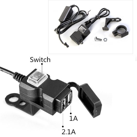 Waterproof 3.1A Motorcycle Handlebar Dual USB for Charger Socket w/ Switch  Mounts Q