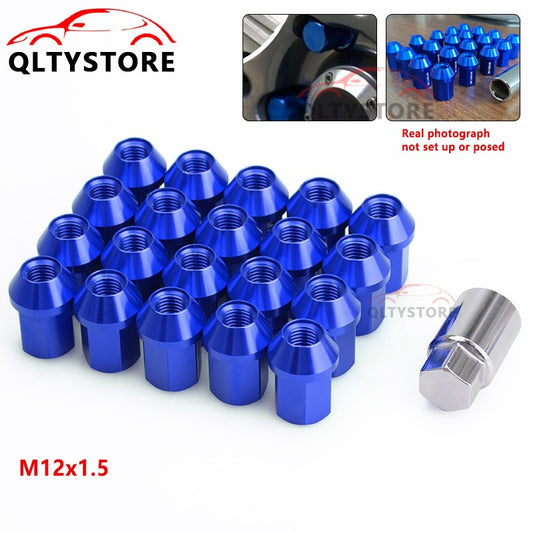 M12x1.5 16Pcs 35mm Close End Lug Nut + 4Pcs Anti Theft Wheel Lock Nut Alumi Blue Q