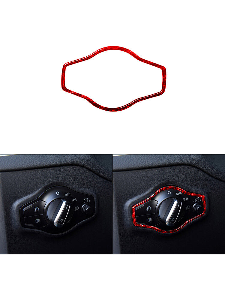 for Audi Q5 2009-2017 Headlight Control Knob Trim Cover Decor Carbon Fiber Red