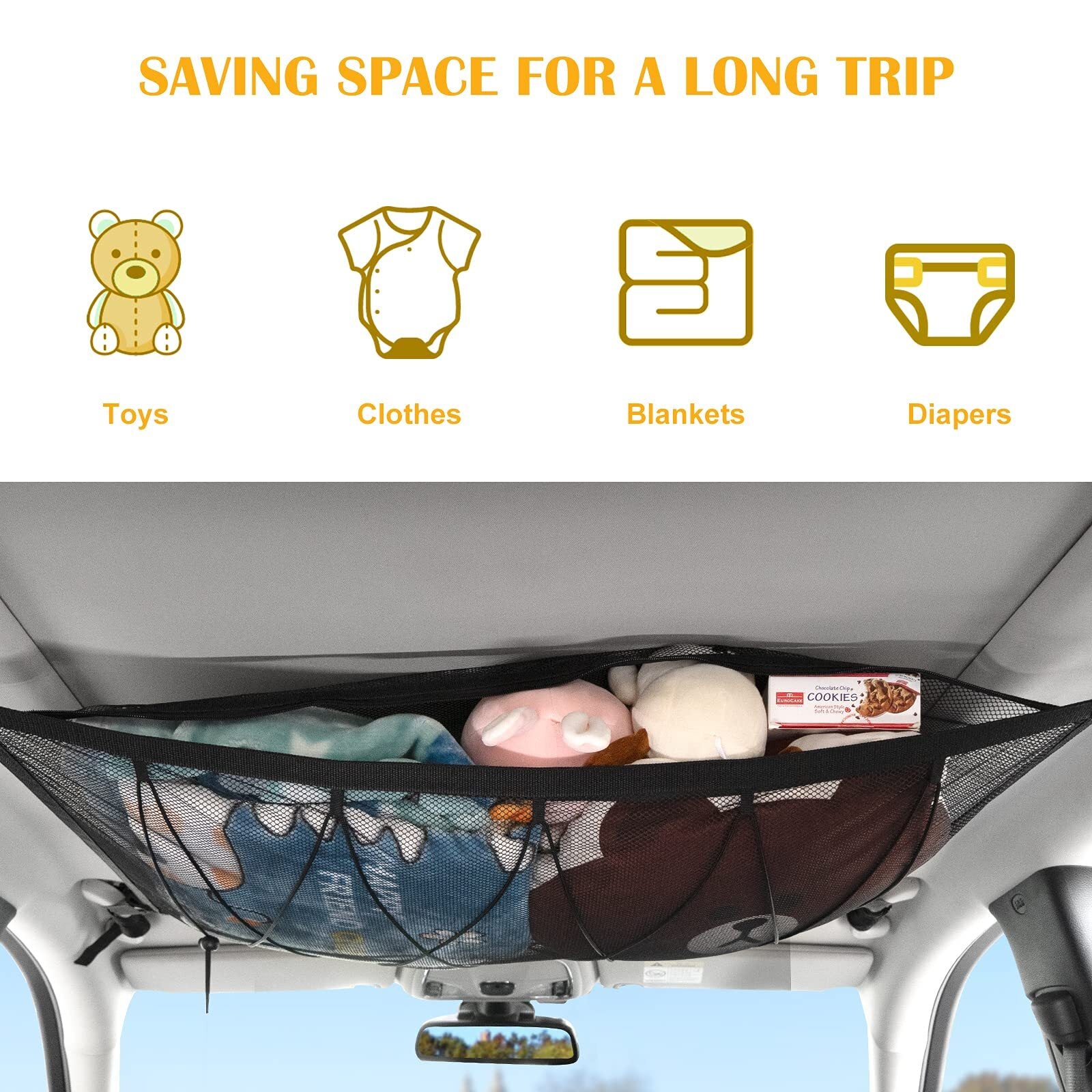 for Volvo Car Ceiling Storage Bag Double-Layer Mesh Universal Cargo Net Travel Q