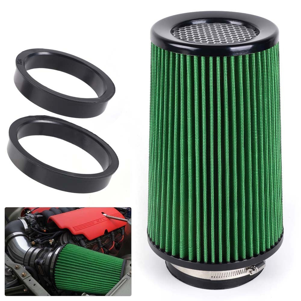 3 3.5 4 Cold Air Intake Filter Inlet 3 Sizes in 1 10.5 Tall Universal Green Q