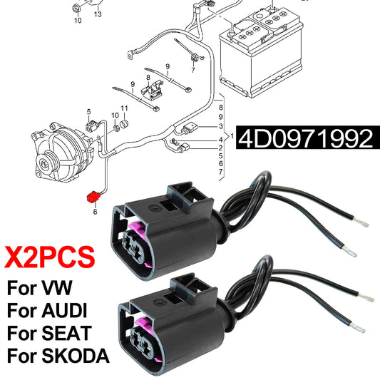 2 Alternator Connector 2P Fuel Injector Plug Socket for AUDI for VW for SKODA 4D0971992 Q