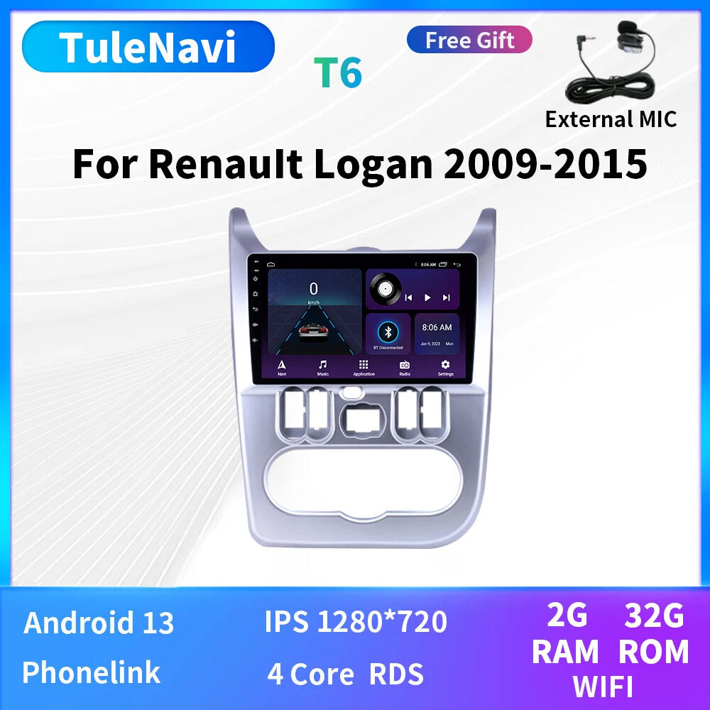 for Renault Logan Sandero 2009-2015 GPS Carplay Stereo Car Radio Player Screen