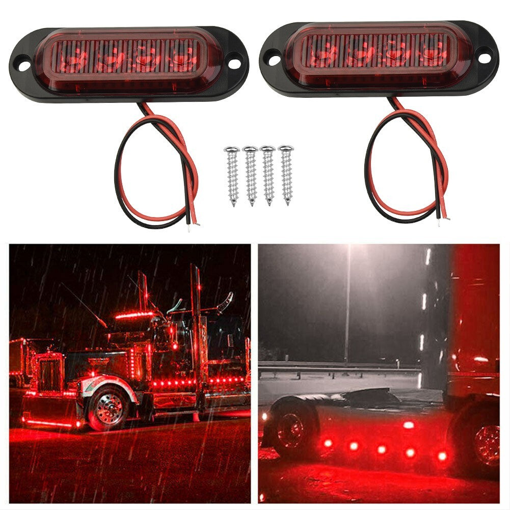 2 Red 24V/12V LED Side Marker Gap Lights for Trucks, Trailers, and Vans