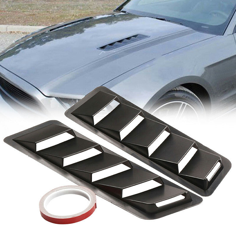 2pcs Gloss Black Car Air Flow Intake Scoop Hood Bonnet Vent Front Engine Cover
