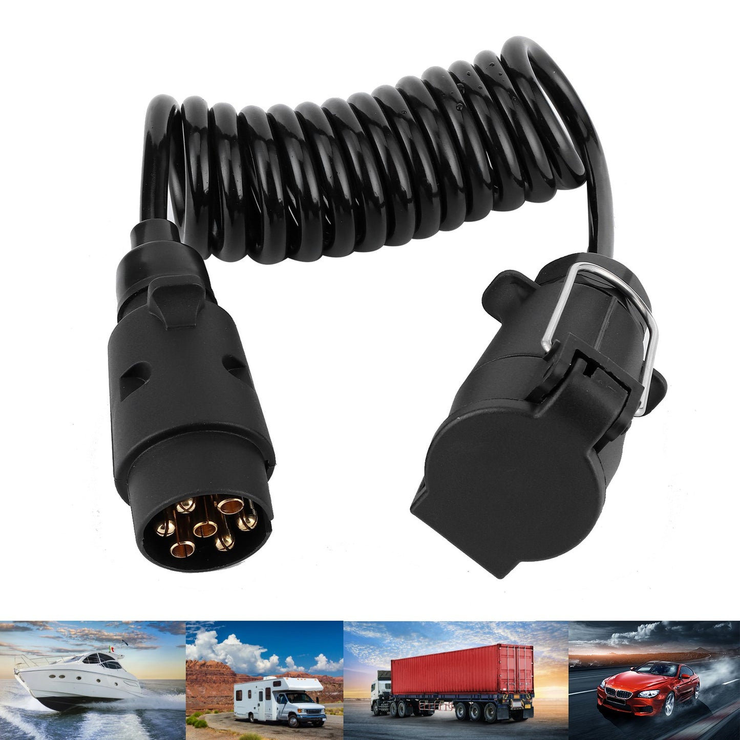 Caravan Spring Cable 2m Spring Cable Cord 7Pin Trailer Plug Socket Adapter Q