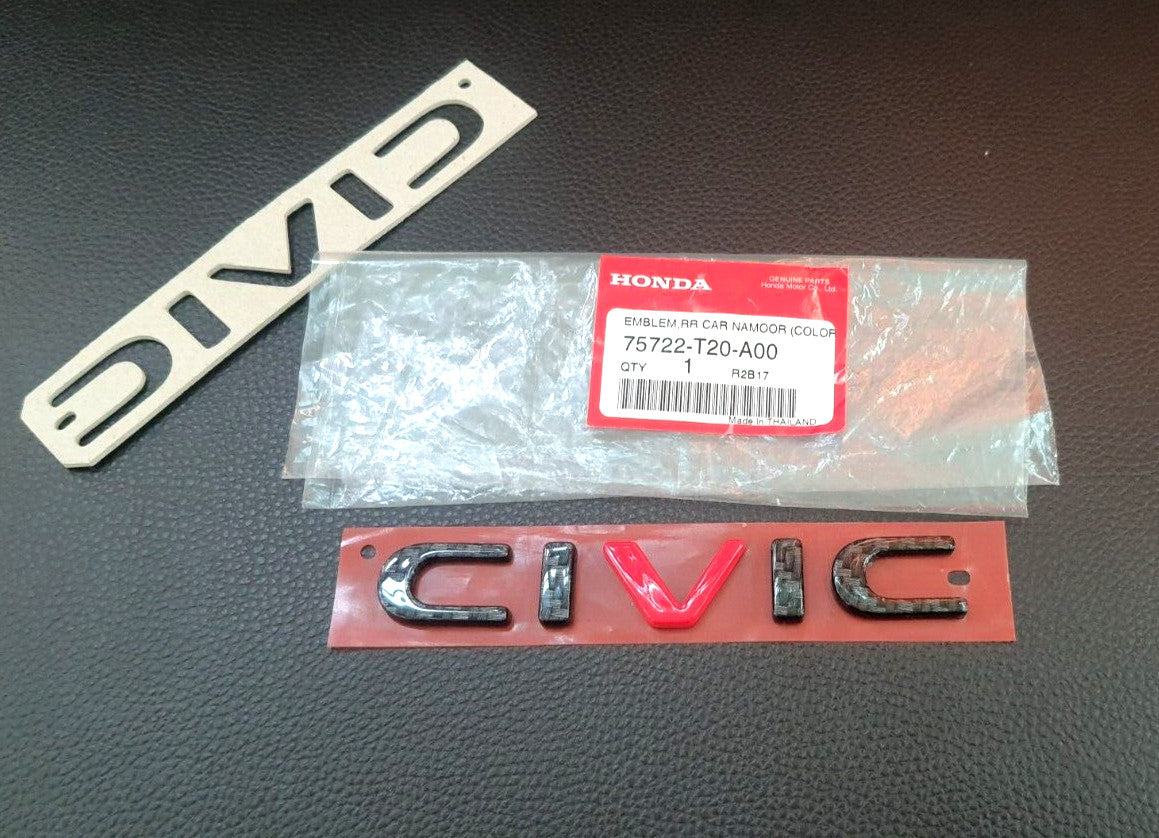 The for CIVIC FE CARBON V Red logo embroidered badge is applicable to the rear of the for Honda for CIVIC FE 2021-2022.