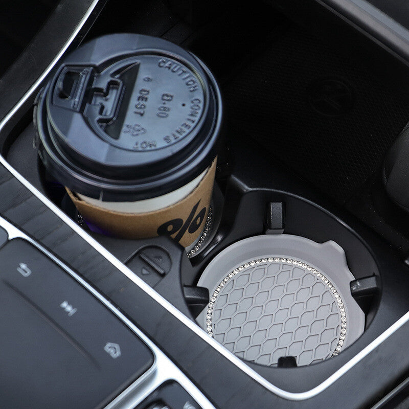 2x Bling Rhinestone Car Interior Cup Holder Insert Coaster Anti Slip Gray