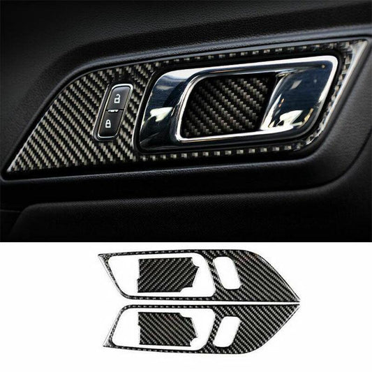 for Ford for Mustang 2015-2022 Real Carbon Fiber Interior Door Handle Cover Trim 4PC