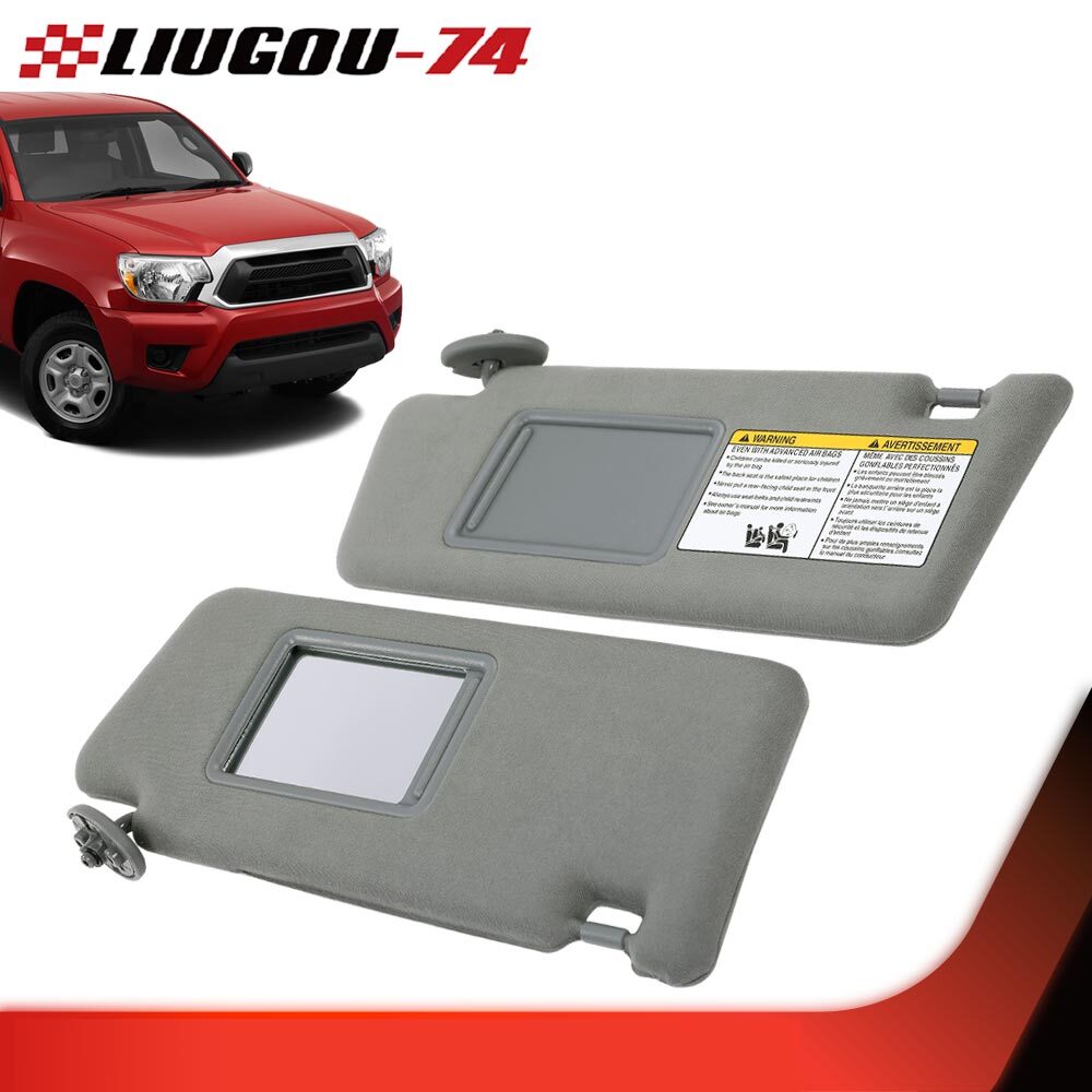 Fits 2005 - 2015 for Tacoma Sun Visors 2 Piece Set Driver and Passenger Side Gray - v