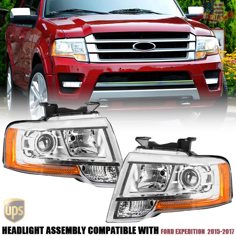Chrome Projector Headlight Assy For 2015-2017 for Ford Expedition Driver Passenger