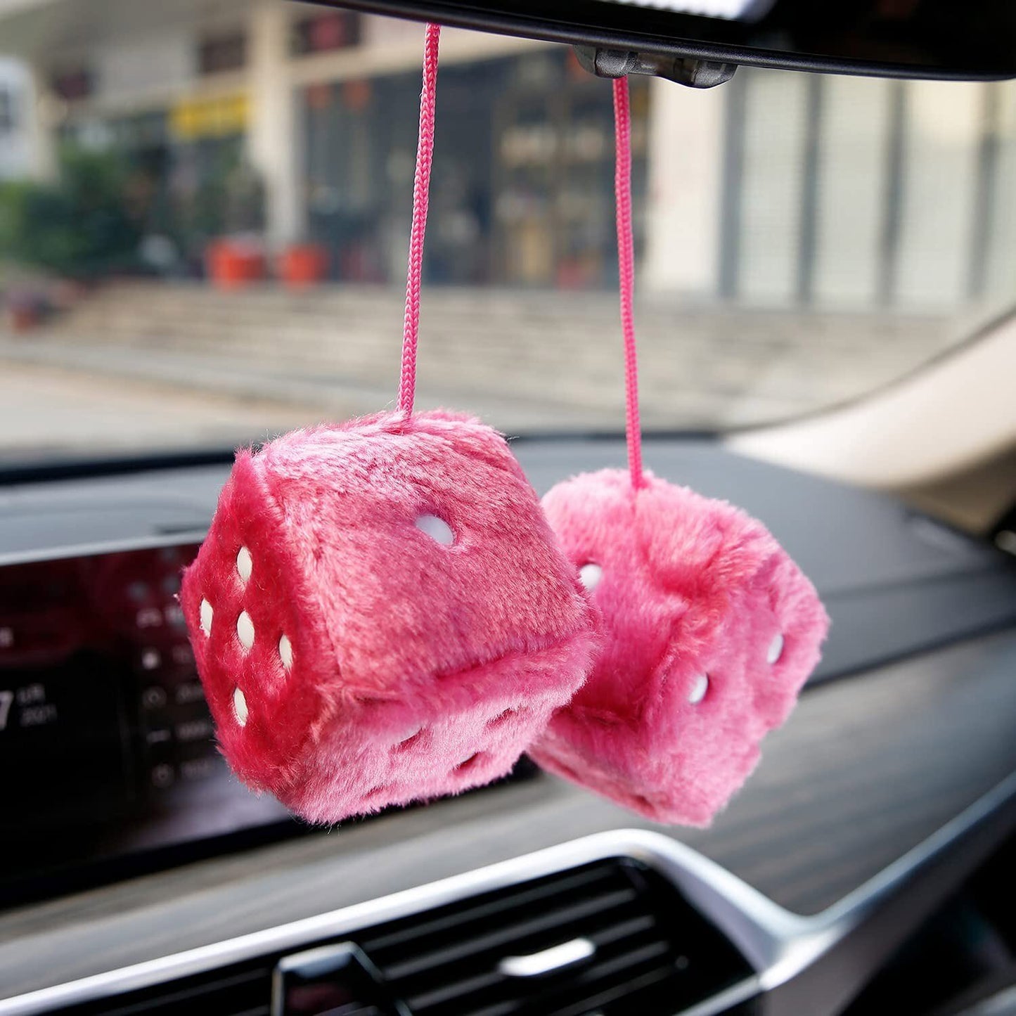 2.95¡± Fuzzy Plush Dice Retro Square Plush Hanging Mirror Fuzzy Dices Car Decor