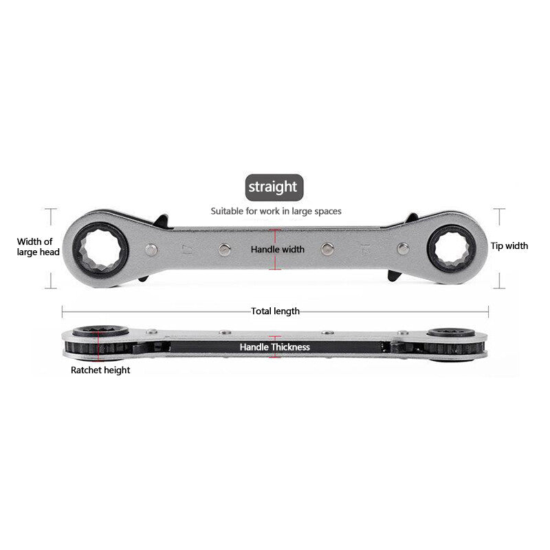 5Pcs Offset Ring Ratchet Spanner Set Tool Wrench Reversible Head Sliver Straight Q