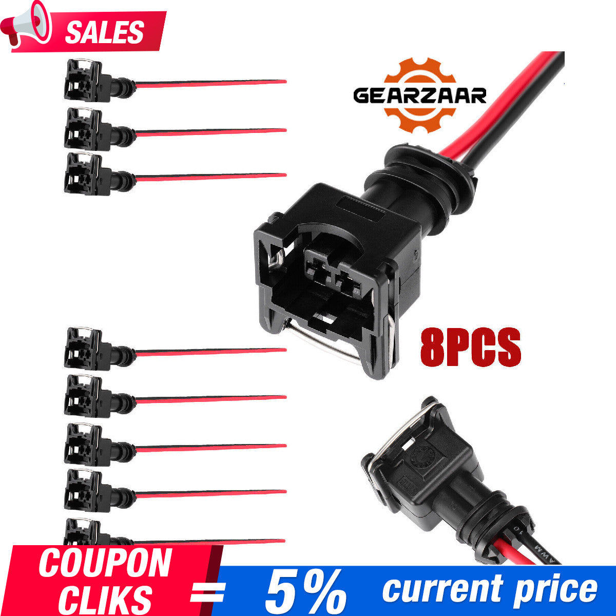 Set 8 EV1 Fuel Injector Pigtails Clips Connectors Plugs fit Siemens Deka !