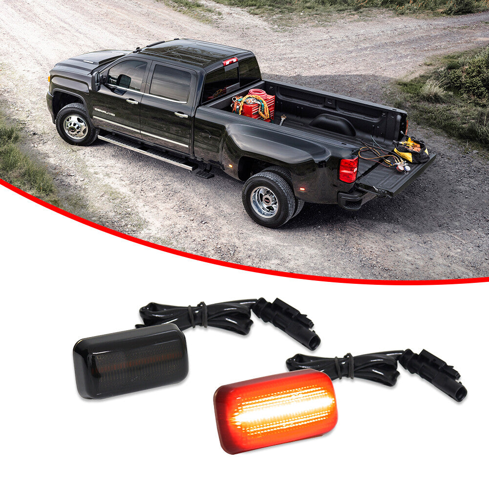 Smoked Black Lens Red Rear Side Marker Lights Fits 2015+ for GMC 2500HD 3500HD- v