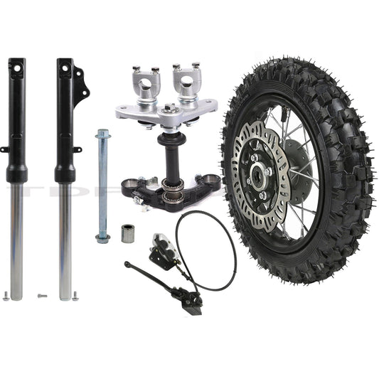 10-inch wheels, 2.50-10 disc brake kit + front fork for Honda CRF50 XR50 and for Yamaha TTR50.