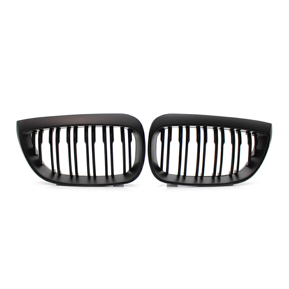 2PCS Double Slat Front Kidney Grille Matte Black for BMW E87 1-Series 2004-2007