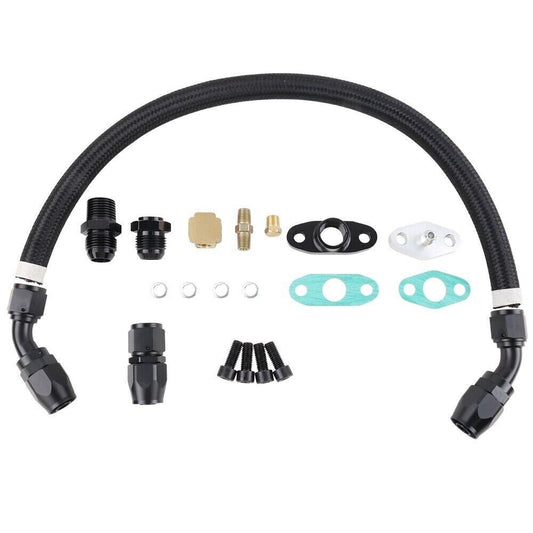 Universal Turbine Oil Line Feed Kit with Return Drain Flange T3 T4 T04E Oil Pan Plug