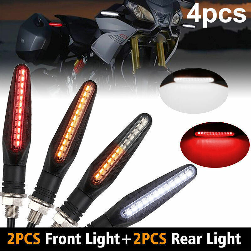 4x Sequential Flowing 24 LED Motorcycle Turn Signal DRL Brake Indicator Lights