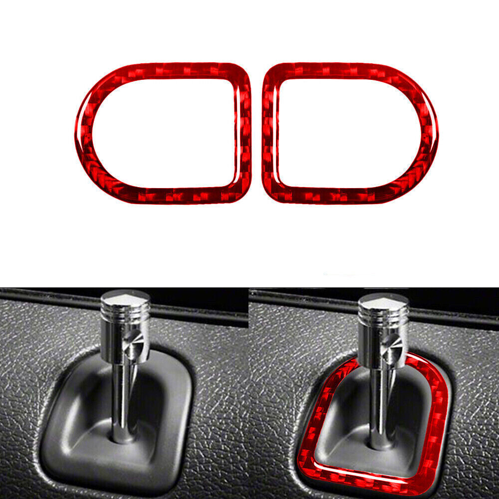 Red Carbon Fiber Door Locker Decorative Cover Trim for Ford for Mustang 2005-2009