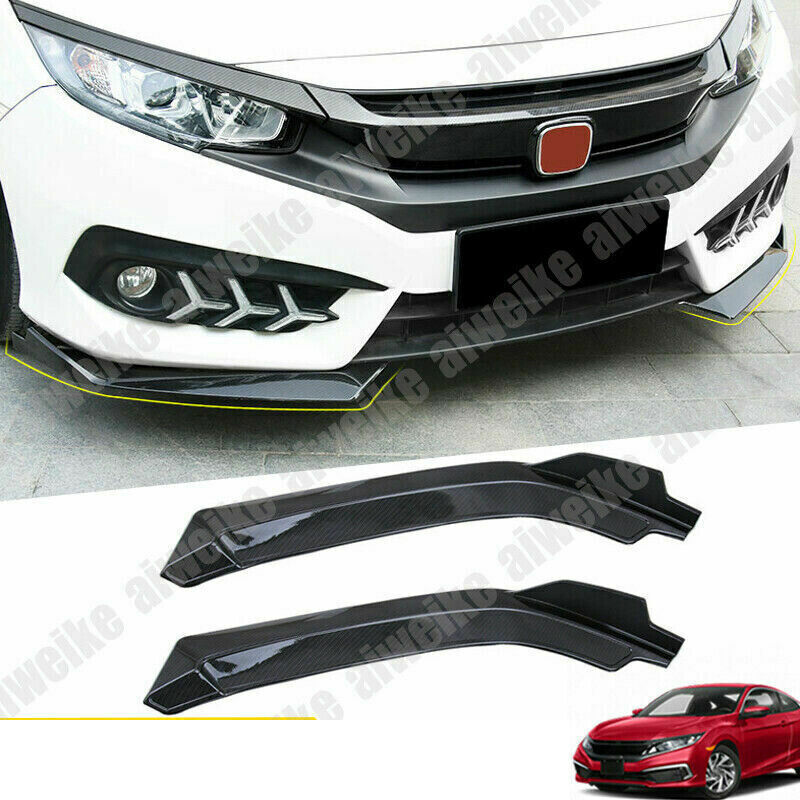 2x for Honda for Civic 16-21 Carbon Front Front Bumper Lip Diffuser Splitter Spoiler
