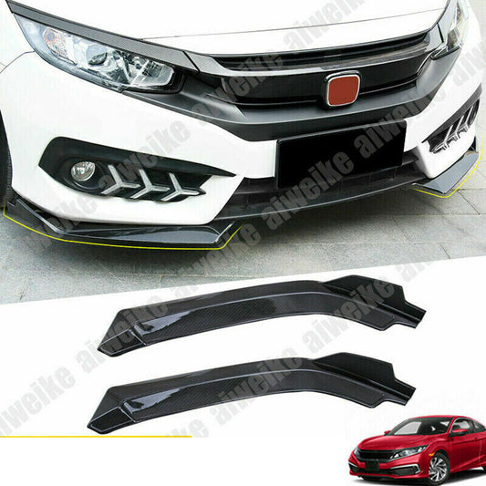 2x for Honda for Civic 16-21 Carbon Front Front Bumper Lip Diffuser Splitter Spoiler