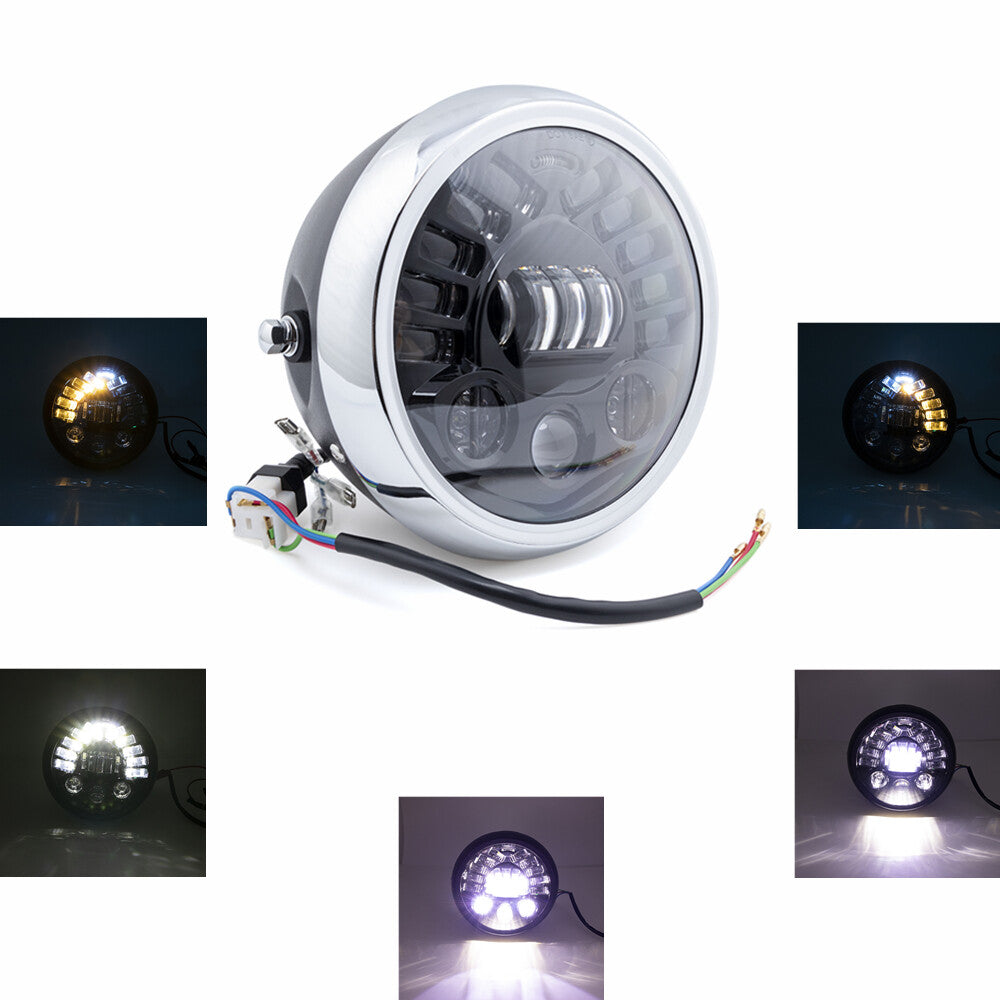 Motorcycle 7 LED Headlight High Low Beam for Honda for Yamaha Victory Cafer Racer Q