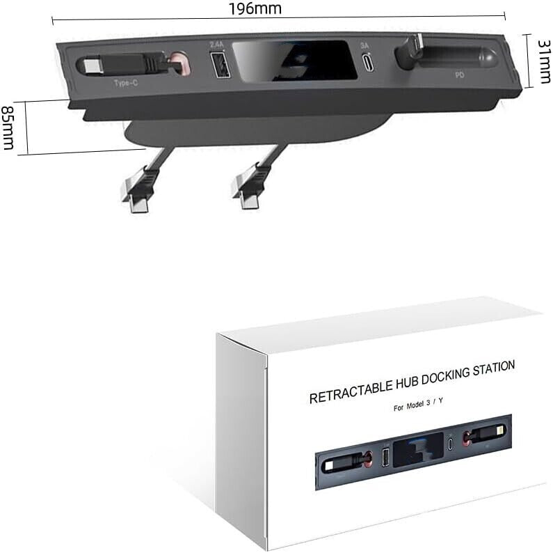 USB-C Hub Dock 21-23 Model 3/Y Center Console PD Fast Charging n