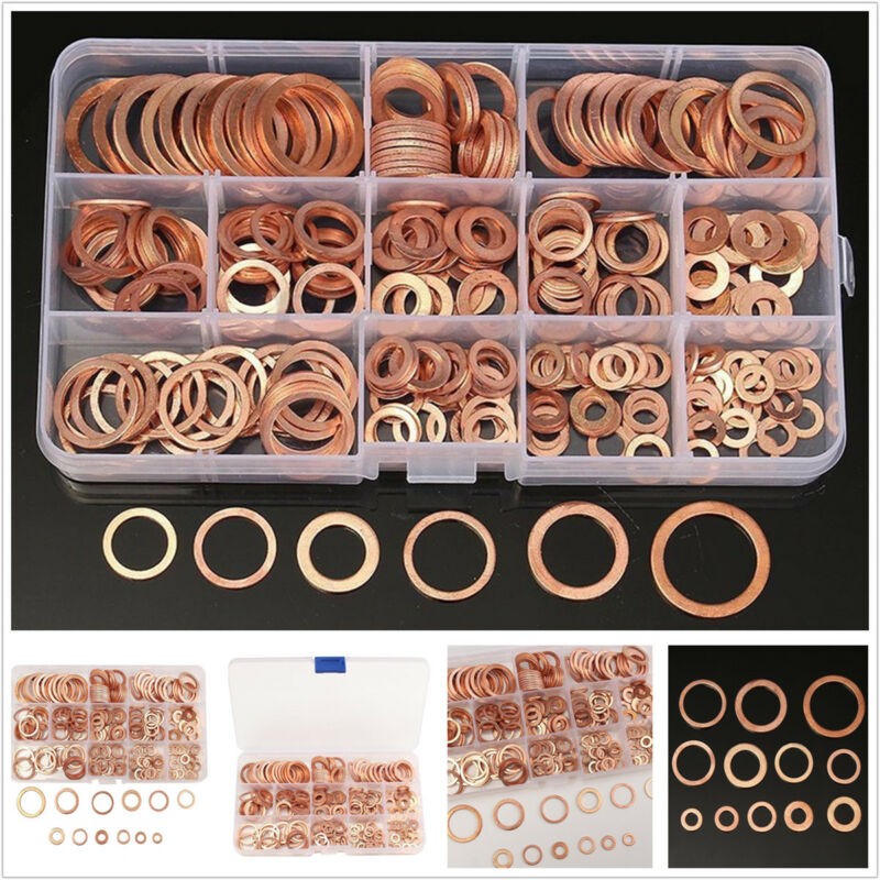 280pcs Assorted Solid Copper Crush Washers Seal Flat Ring Hydraulic Fittings Set Q