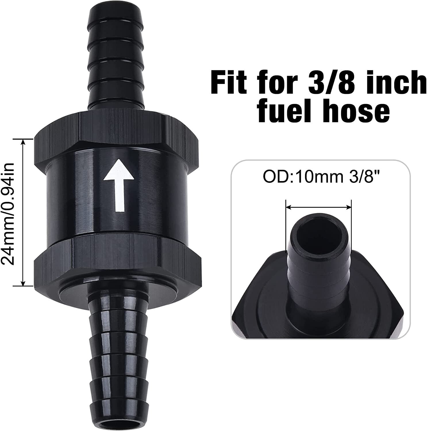 2PCS 3/8 10mm Fuel Check Valve One Way Inline Non Return Diesel Gasoline Black