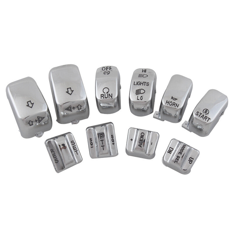 10-Piece Pack Chrome-Plated Manual Switch Housings and Button Covers for Harley Touring n
