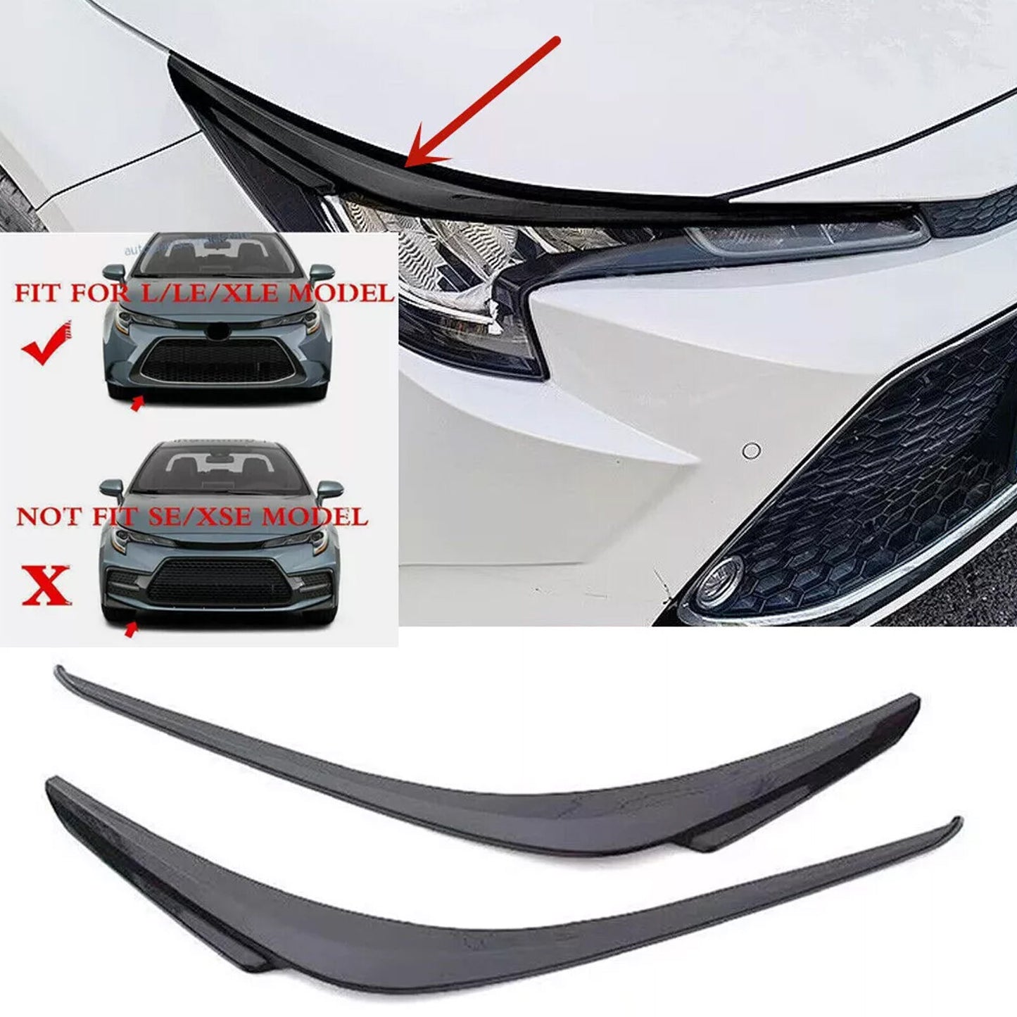 for Toyota for Corolla 2020-2024 Front Headlight Eyebrow Eyelid Strip Glossy Black