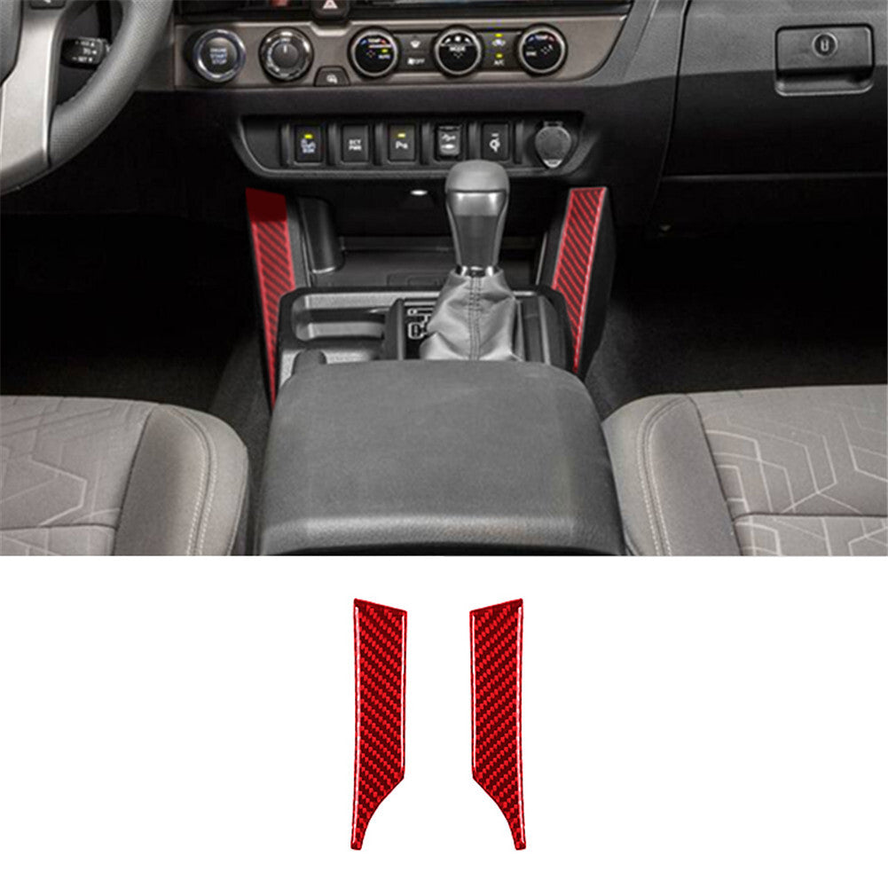 2X Red Carbon Fiber Side Central Console Cover Trim for Toyota Tacoma 2016-2021