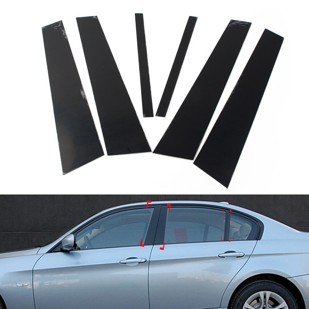 Door Window Pillar Posts Cover Trims for BMW 3 Series E90 2005-2012 Black 6PCs