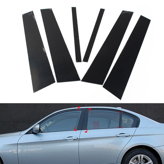 Door Window Pillar Posts Cover Trims for BMW 3 Series E90 2005-2012 Black 6PCs