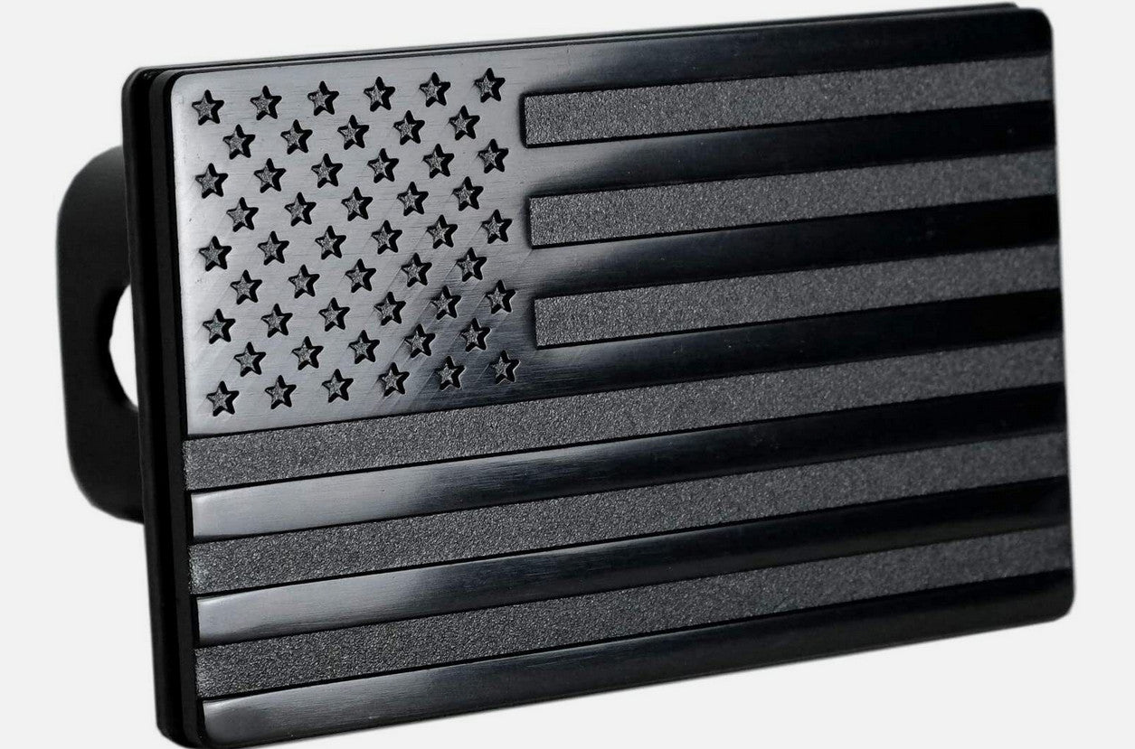 Car mount plug cap trailer tow receiver 2.5 inch American flag all black for Chevrolet