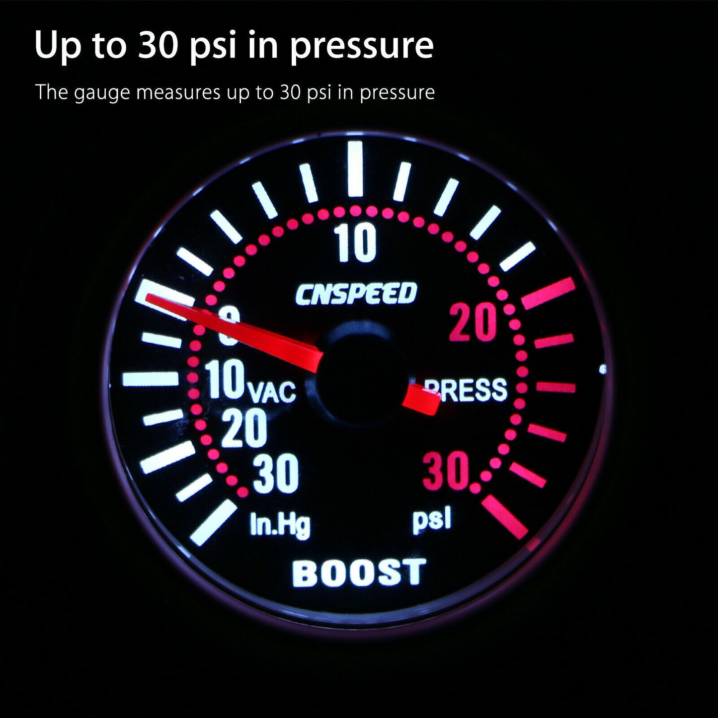 52mm LED Turbo Boost Pressure Pointer Gauge Meter Pod Smoke Dials Tint 30PSI Q