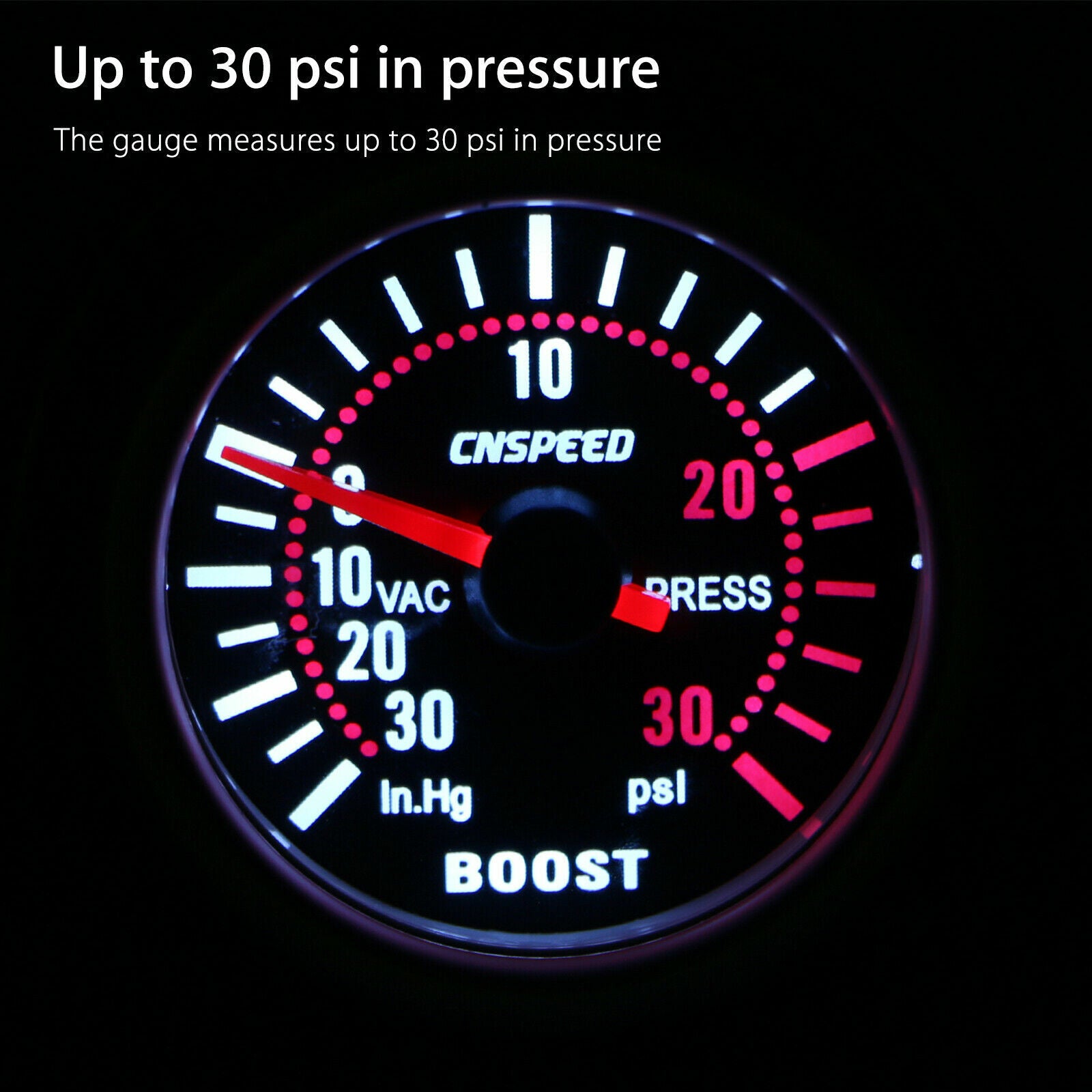 52mm LED Turbo Boost Pressure Pointer Gauge Meter Pod Smoke Dials Tint 30PSI Q