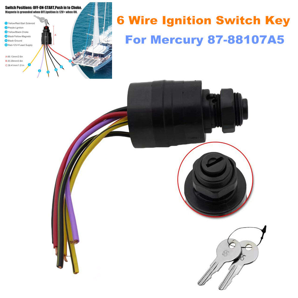 6-wire base ignition switch key kit replacement for Mercury 87-88107A5 with 2 buttons - n