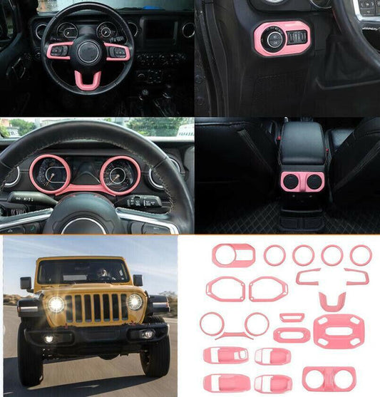 Fit for Jeep for Wrangler JL/JT 2018-2021 21PCS ABS Pink Car Interior kit Cover Trim