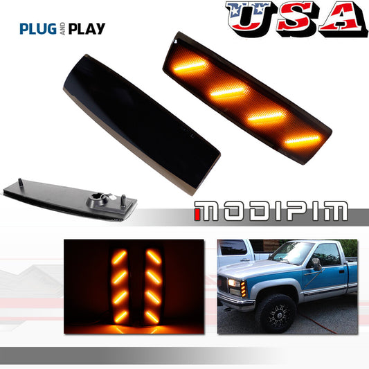 Smoked Lens Amber Front Corner Side Marker Lights for 1992-93 for GMC for Yukon Suburban - v
