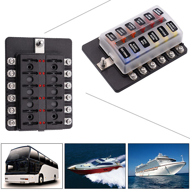 12 Way LED Circuit Standard ATO ATC Blade Fuse Box Block Holder Auto Car Boat Q