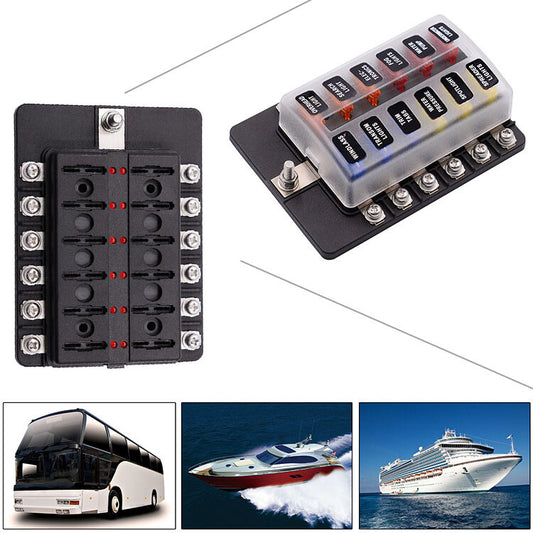 12 Way LED Circuit Standard ATO ATC Blade Fuse Box Block Holder Auto Car Boat Q
