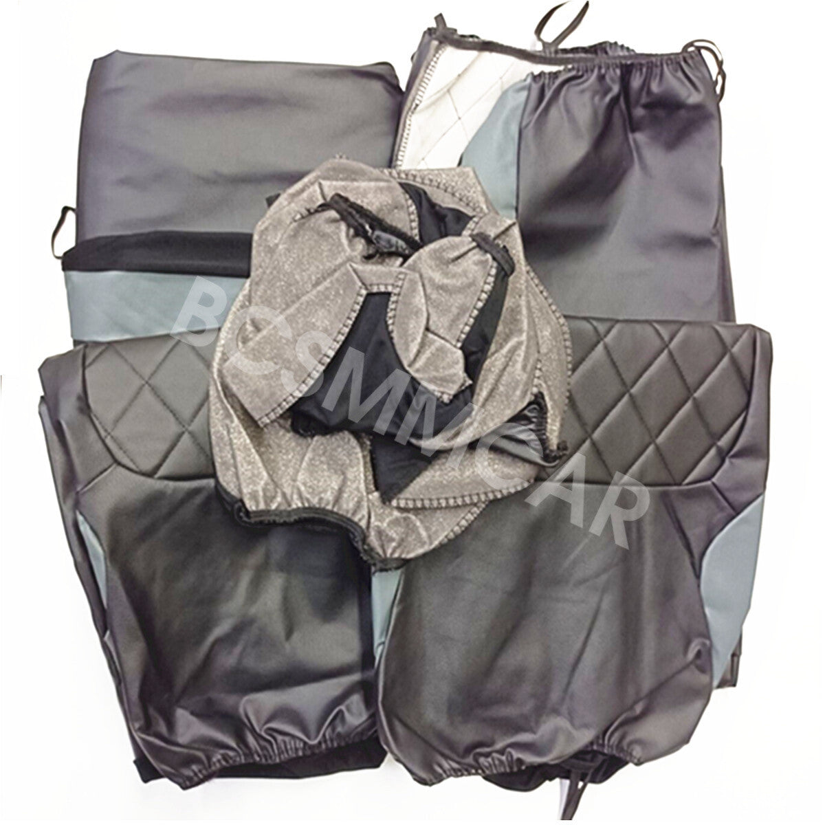 Car for Seat Covers Protectors Grey/Black Full Set Front Rear Breathable PU Leather Q