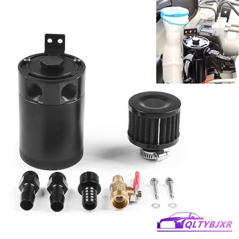 Oil Catch Can Kit Reservoir Tank Engine Black Polish Baffled Universal Aluminum