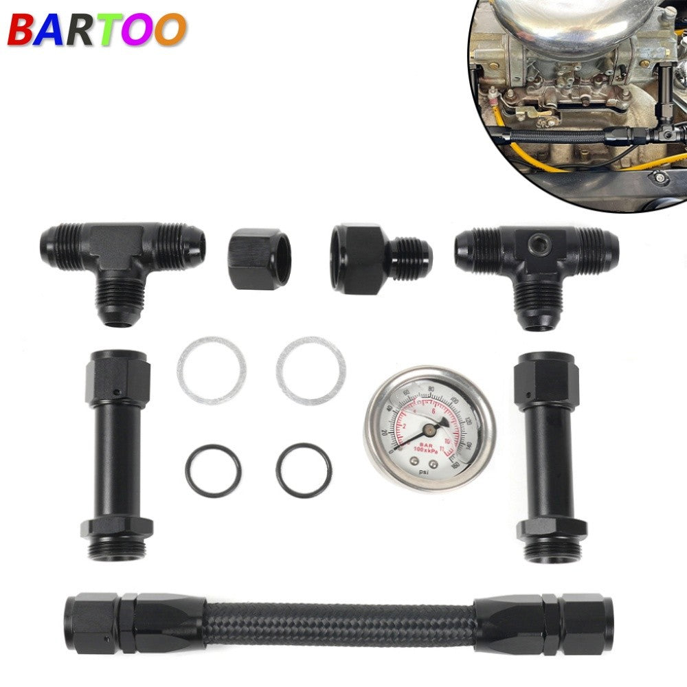 Fuel Line Pressure Gauge AN8 Braided Dual Feed Carb For Holley Carburetor 4150 Q