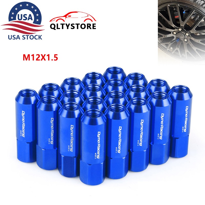 20Pcs M12X1.5 60MM Extended Tuner Racing Wheel Lug Nuts Forged Aluminum Blue Q