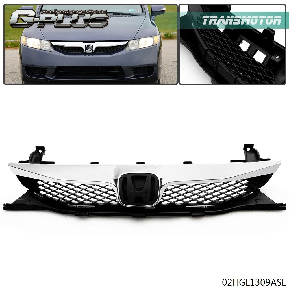 Suitable for 09-11 for Honda for Civic 4Door chrome front bumper top grille grill black- v
