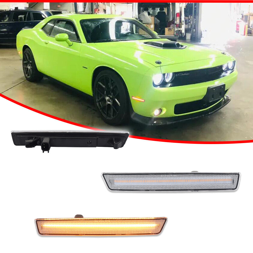 Clear Lens Upgrade Amber LED Front Side Marker Lights for 15-23 for Dodge for Challenger - v