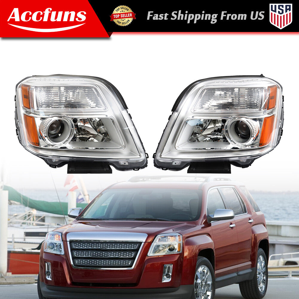 Headlight replacement parts for 2010-2015 for GMC Terrain LH+RH clear lens halogen lights. n